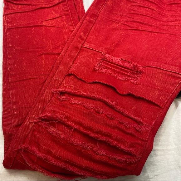 Smoke Rise Men’s Street Wear Jeans Red 32x32 Urban Distressed Extra Tough - Picture 10 of 10